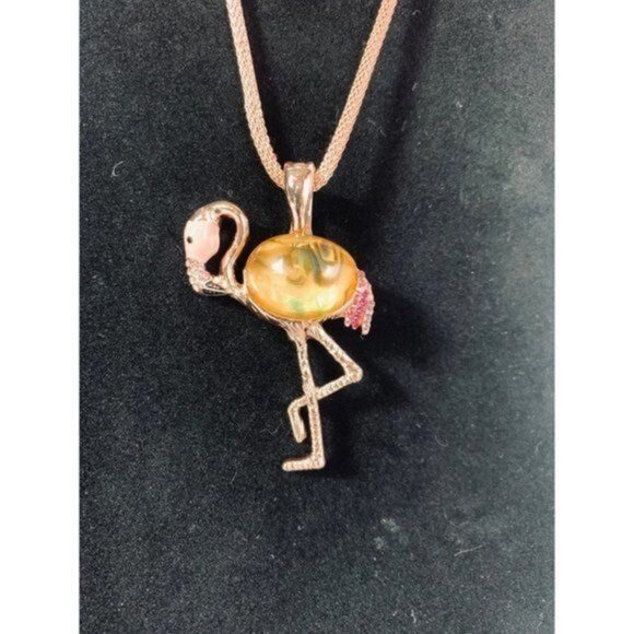 RMN Roman Flamingo Pendant Rose Gold Tone Mesh Choker Necklace - Picture 2 of 11